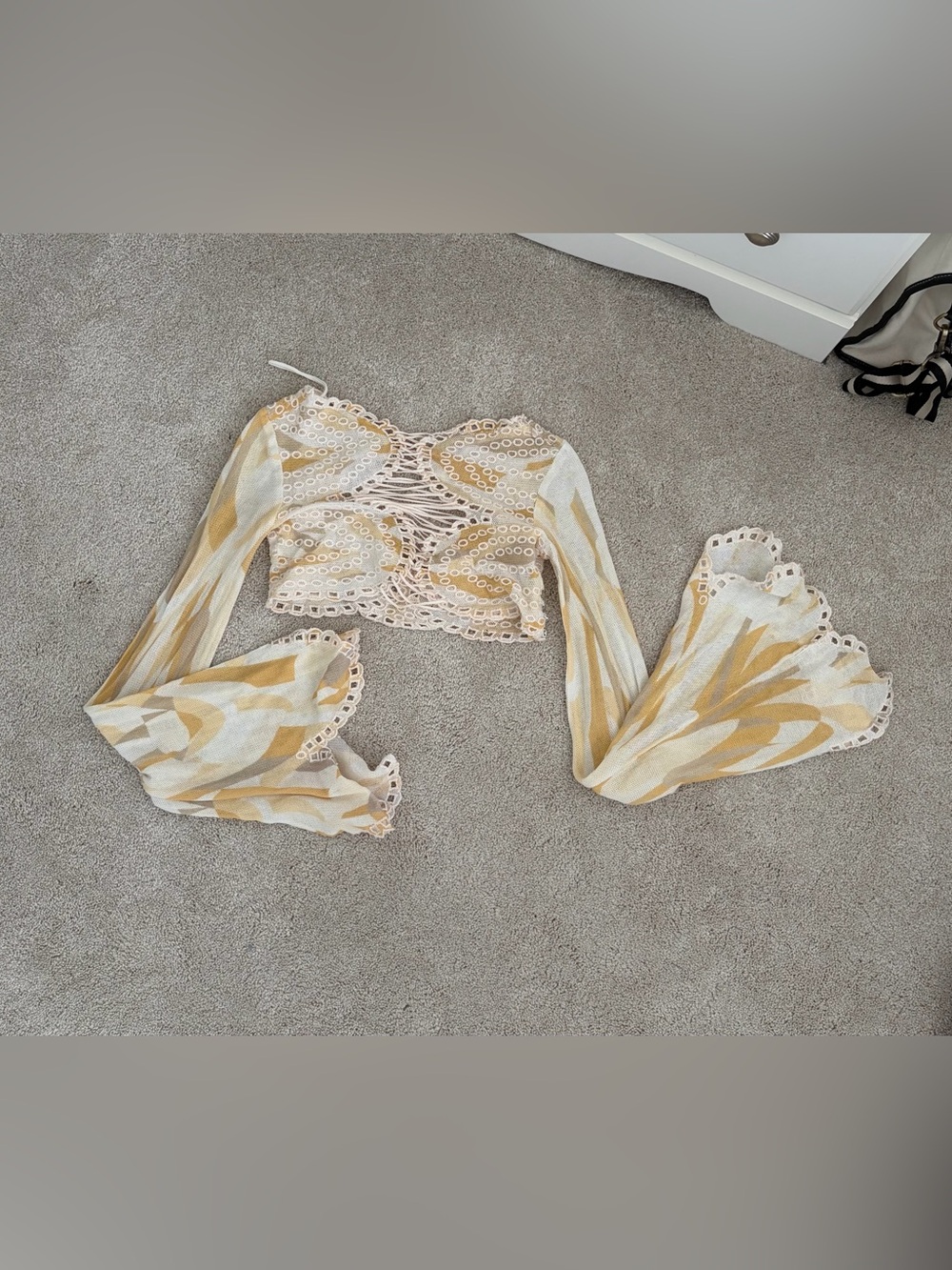 Free People Eyes on You Top - lace up long butterfly sleeve crop *RARE COLOR*
